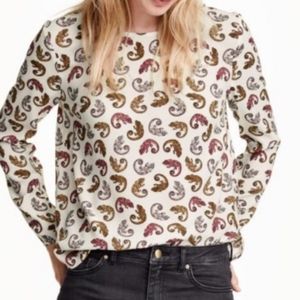 H&M Print Blouse - Cream, Red, Brown
